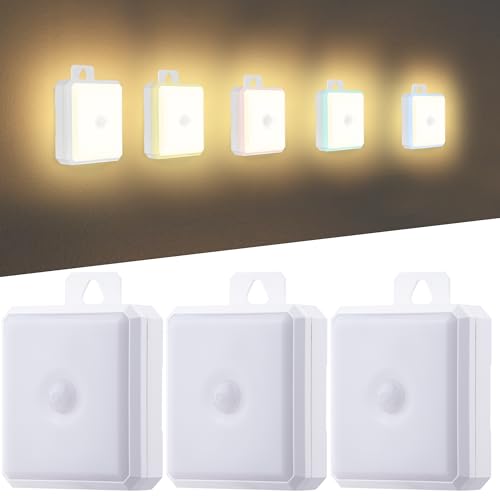 Image of Motion Sensor Night Light Indoor - Cordless Battery Powered Under Cabinet Lighting, Stick-on Magnet LED Closet Lights, Safe Light for Stairs, 4000K Nightlight 3-Pack (White)