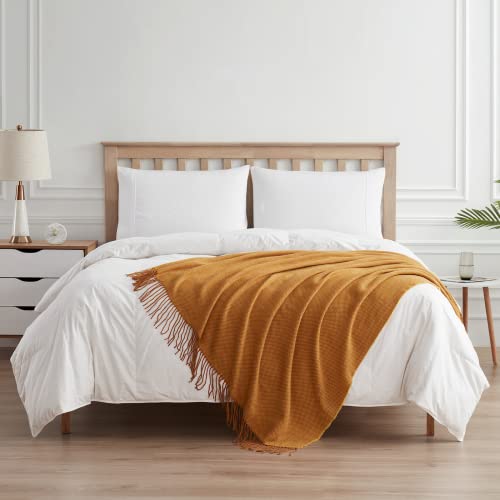Bourina Herringbone Two Tone Throw Blanket Faux Cashmere Fringe Soft Lightweight Cozy For Bed Couch Decorative Throws Blanket,Gold, 50" X 60" #TOP2