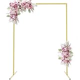 Fomcet 6.6x5FT Gold Wedding Arch Stand Metal Square Arch Backdrop Stand Rectangular Balloon Arch Fra