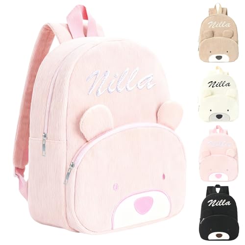 Genérico Mochila de Creche Personalizada, Urso Bolsa de Lanche para Bebê para Menino e Menina, 31 x 25 cm Mochilas de Veludo Infantil Personalizadas para Escola, Regresso à Escola, Escolares e Viagem