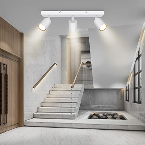 Kambo Weiß Strahler Deckenleuchte 3 Flammig LED - Schwenkbar Deckenstrahler GU10 - Modern Deckenlampe 3 Spot - Metall Wandstrahler Deckenspot Innen Wohnzimmer - Ohne Leuchtmittel