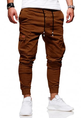 HUNGSON Men's Slim Fit Casual Cargo Pants with Drawstring Long Pants