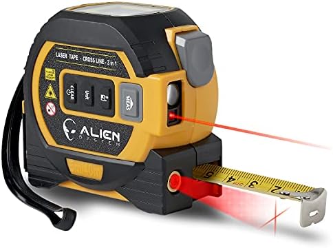 Laser Tape Measure 3-in-1 with Top LCD Display - Tape Measure Retractable Up to 16FT and Digital Laser Measuring Tool Up to 131FT and Cross Line Laser - in/Ft/M Scales - Batteries Included