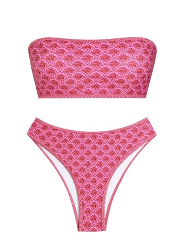 Image of ZAFUL Women's High Cut Bandeau Bikini Set Strapless Solid Color 2 Pieces Bathing Suit Swimsuit