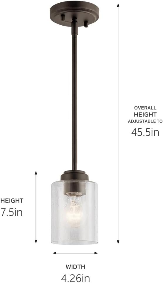 Kichler Winslow 7.5" Mini Kitchen Pendant with Clear Seeded Glass in Olde Bronze®, (7.5" H x 4.25" W), 44032OZ