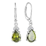 FATACI Women Earrings,925 Sterling Silver Dangle Drop Leverback Earrings with 5A Cubic Zirconia August Peridot Birthstone for Her
