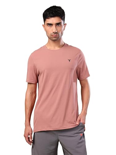 Image of TECHNOSPORT Men's Slim Fit Solid Crew Neck T-Shirt, Cotflex Quick Dry Wrinkle Resistant Polyester Sports Tee for Gym, Running, Training, Sports