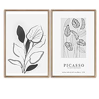 SIGNWIN Framed Wall Art Print Set Eucalyptus Leaves Sketch Drawing White Background Abstract Shapes Illustrations Fine Art Contemporary Expressive for Living Room, Bedroom, Office - 16