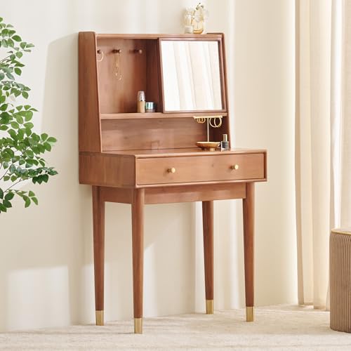 Image of Home Centre | Amanda Dresser Mirror with Drawer | Acacia Wood | Acacia Solid Wood | Brown | 1 Year Warranty