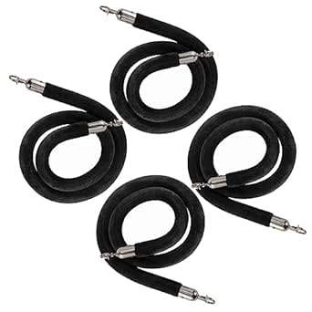 NovelBee 4pcs Black Velvet Stanchion Ropes with Black Hooks, 5 Feet Crowd Control Velvet Rope Safety Barriers for Party Decorations