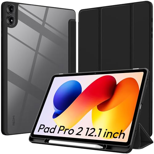 Image of Robustrion Cover for Redmi Pad 2 Pro 12.1 inch Cover Case with [Pencil Holder], Hybrid Cover Case for Redmi Pad 2 Pro Tablet Cover with Transparent Back [Auto Sleep Wake Support] - Black