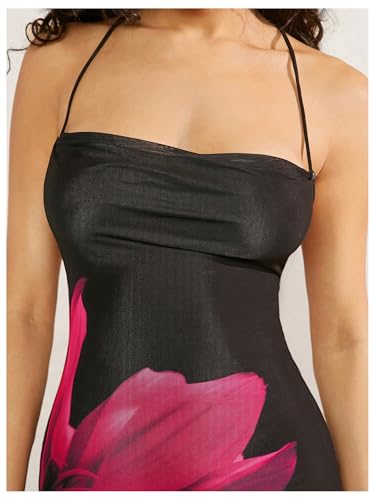 Soly Hux Women'S Floral Print Mesh Bodycon Cami Dress Criss Cross Tie Backless Long Dresses Black Floral Small thumb #2
