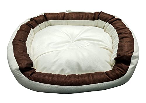 Image of Large Size Dog and Cat Bed Egg Shape Export Quality Ultrasoft Micro Fiber Filling for Extra Comfert Dual Color Cream-Brown Machine Washable Anti Skid Base Pet Bed