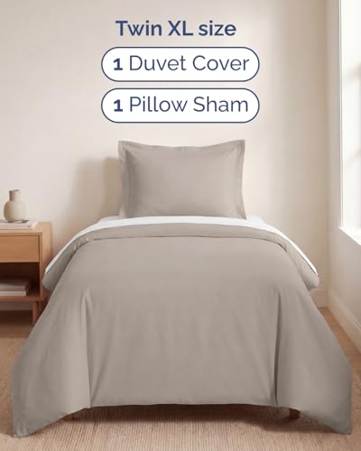 Image of Duvet Cover Twin /Twin XL Size Set - Extra Soft Twin /Twin XL Duvet Cover 68 inch x 90 inch with 1 Pillow Sham for Women, Men, Kids & Teens - Comfy, Easy-Care & Fade Free w / Zipper Closures & Ties (Light Grey)