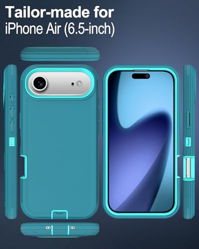 Image of for iPhone Air Case with Port Cover, Rubber Matte Finish, Teal | 3-Layer Heavy Duty Armor, 16ft Drop Protection, Non-Slip Shockproof & Anti-Fingerprint