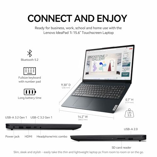 Image of Lenovo 2026 Ideapad 1i 15 Inch Touchscreen Laptop Computer, 15.6 inch FHD IPS Touch Screen Laptop, Intel Core i5-1335U (10-Cores, >i7-1255U), Windows 11 Pro 16GB RAM 1TB SSD, 10-Key Number Pad, wYGYTE