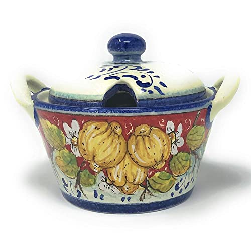 CERAMICHE PARRINI - Italian Ceramic Art Sugar - Cheese Bowl Pottery Decorated Lemons Tuscany Hand Painted Made in ITALY