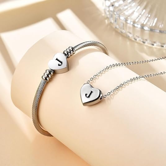 MYNENEY NIBASTAR Heart Name Necklace and Bracelet for Women Stainless Steel A-Z letters Initial Statement Jewelry Set for Mother's Day - Image 4