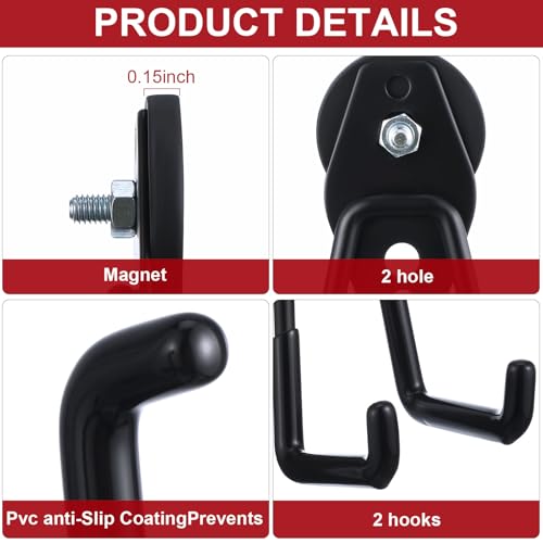 Image of Landhoow 26 Pcs Large Magnetic Hooks Heavy Duty Garage Magnet Hooks Strong Storage Utility Magnetic Hangers with Anti Slip Rubber Coating for Indoor and Outdoor Hanging (Black)