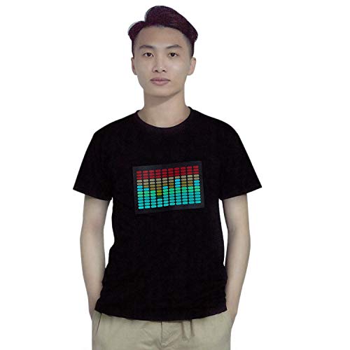 Cuasting Hommes Sonore Activé Led T-Shirt Lumineux Clignotant Equalizer Manches Courtes Led T Shirt XXXL - Noir - M