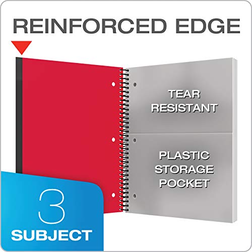 Oxford Spiral Notebook 3 Pack, 3 Subject, College Rule, Durable Plastic Covers, Strong Coil, 3 Pockets, 8.5 X 11, 150 Sheets, Blue, Red, Green (89803) #TOP3