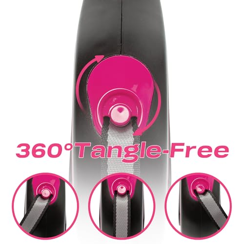 PINA Retractable Dog Leash, 26ft Dog Leash for Small Medium Large Dogs Up to 110lbs, 360° Tangle-Free Strong Reflective Nylon Tape, with Anti-Slip Handle, One-Handed Brake, Lock - Black Pink by Pina - Image 4