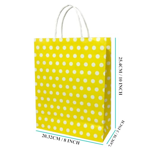 Image of Aakriti Paper Gift Bags with Handles Polka Dot Paper Party Favor Bags for Kid's Birthday Baby Shower Wedding Festivals Holiday Party (10 x8x3 Inch (Pack of 10), Gift Bags Polka Dot Yellow)