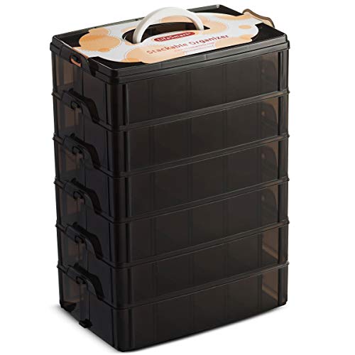 LifeSmart Stackable Storage Container Black 60 Adjustable Compartments Compatible with Lego Dimensions Shopkins Littlest Pet Shop Arts and Crafts (6 Tier)