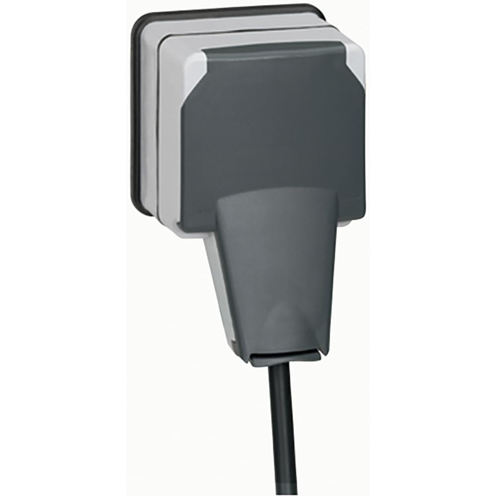 Legrand 090465 Wodoodporne gniazdo zasilania z wtyczką plexo, 2P+T, 16A, 250V, IP66, szary