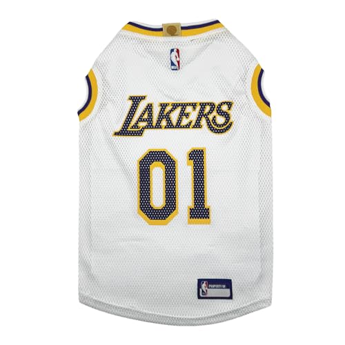 Pets First Official NBA L.A. Lakers Road Jersey for Dogs & Cats in Team Color. Comfortable Stretchable Material, Size Large - Stylish Dog Basketball Jersey for Your Furry Fan
