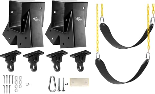 ABUSA Heavy Duty Children Swing Set Hardware Replacement Kit Including 2 Swing Brackets 4 Swing Hangers 2 Black Swing Seats for Outdoor Play Sets Playground Equipment Parts Hardware Included (H2SB)