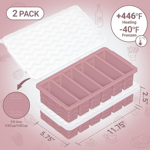 Image of 1 /2 Cup Silicone Freezer Molds with Lid, 2-Pack Silicone Freezer Trays for Soup, Sauce & Broth - Meal Prep Containers, Large Ice Cube Tray, Oven & Dishwasher Safe