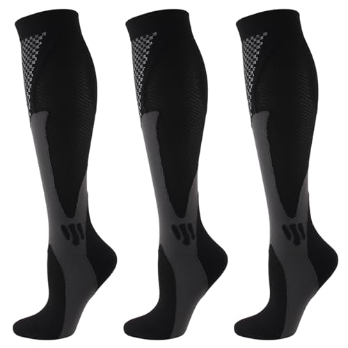nemokamai Small Size Black Compression Socks for Women Men Circulation Knee High 3 Pairs for Nurses, Running, Travel, Athletic