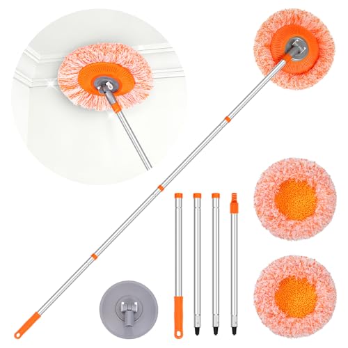 Venuso Wall Mop Professional 264cm/ 157cm Wall Cleaner with Long Handle Wall Cleaner for Painted Walls with 2 Reusable Pads (Orange)