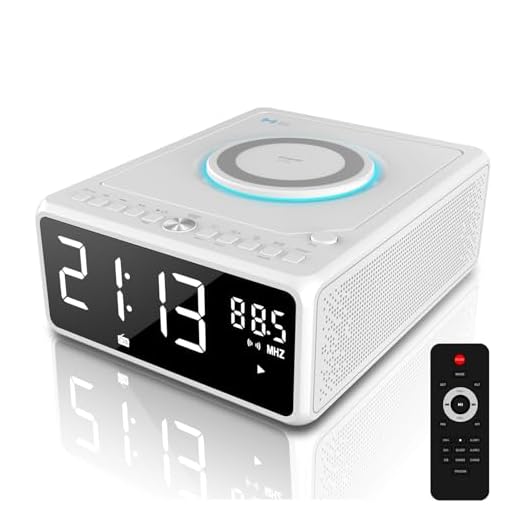 G Keni CD Player Alarm Clock Radio with Remote for Home, 10W Fast Wireless Charging, Bluetooth Boombox, FM Radio, MP3/USB Music Player, Snooze Sleep Functions, Auto Time Setting Clock