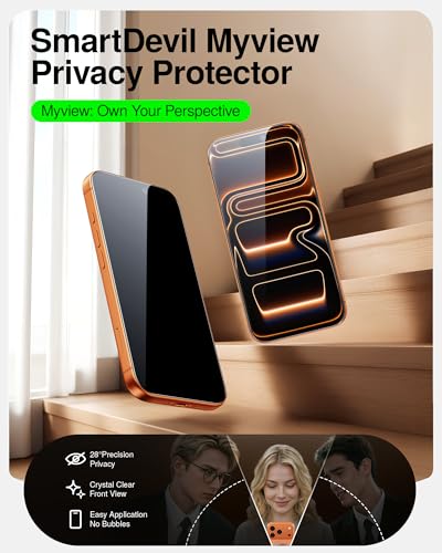 Image of SMARTDEVIL 2 Pack Tempered Glass for iPhone 17 Pro Privacy Screen Protector | Military-Grade Shatterproof Protection, 9H Hardness, Anti-Spy Privacy Film, Fast & Easy Installation, Case Friendly Design