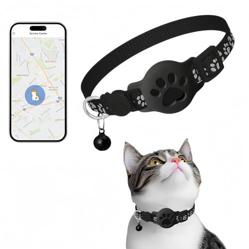 Zxmスマートタグ ペット追跡 GPS 猫紛失防止 IOS【探す】iPhone対応 エアタグ互換 ネコ月額不要 追跡 キーホルダー ミタグ 迷子防止 老人 ペット用 キーファインダー スマートタグ キーホルダー カギ 紛失防止 GPSトラッカー 防犯 防水 (スタイルA：足跡模様の反射素材入りブラックネックレス,デュアルシステム対応ブラックロケーター)