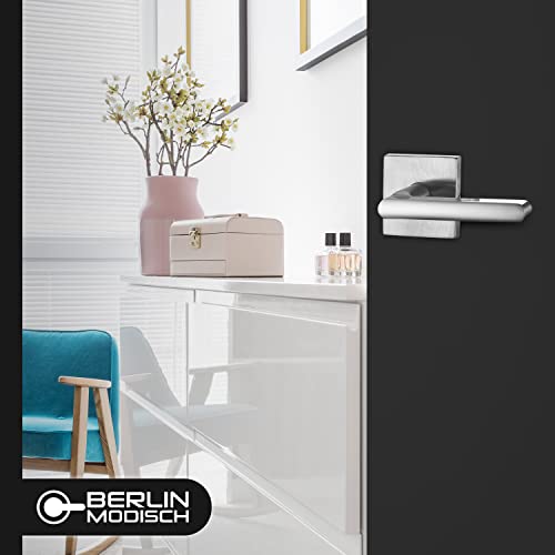 Berlin Modisch Passage Lever Door Handle Slim Square Non-Locking Lever Set [For Hallway Or Closet Doors] Reversible For Right & Left Sided Doors Heavy Duty thumb #1