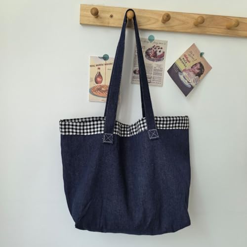 Bolso tote de mezclilla para mujer, negro miniatura 7