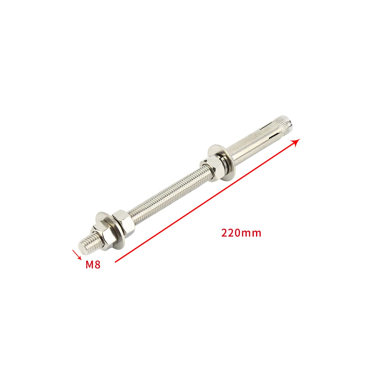 Unifizz 304 Stainless Steel Expansion Screw, M8x250 Wedge Anchor Zinc,Suspended Ceiling Bolt, Sliver, 10 Pcs