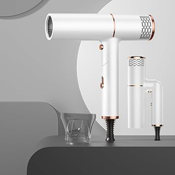 Plasma Ion Hair Dryer with Diffuser for Curly and Straight Hair, 1200W Fast Drying Blow Dryer with Comb, Lightweight and Low Noise Hairdryer for All Hair Types, Foldable Design for Travel