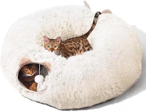 Multifunctional Cat Tunnel with Washable Bed - Soft Plush Hideaway Playground
