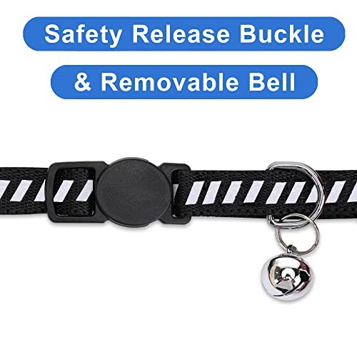 Image of Pawtitas Personalized Cat Collar With Breakaway Safety Release Buckle Adjustable Length | Cat Collar With Custom Embroidered For Your Pet's Name And Phone Number | Black Cat Collar With Removable Bell