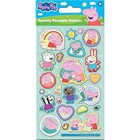 Peppa Pig Family Sparkly Reusable Stickers, Featuring New Baby Sister Evie | Official Licensed Product | Reusable on Non-Porous Surfaces | Age 3+, Unisex | Gifts, Presents, Party Bags, Stocking Filler