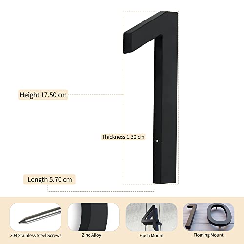 House Numbers Large Door Numbers Black House Numbers 7 Inch Metal House Number 3D Floating Exterior Modern - Image 2