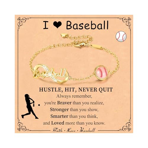 Image of Softball /Volleyball /Soccer /Basketball Bracelet for Girls Teen Women,14K Gold Plated Infinity Charm Link Bracelet Sports Accessories Jewelry Gifts for Lovers Players Team Coach