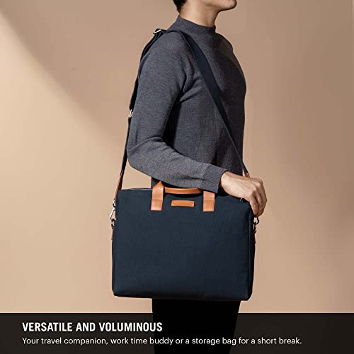 Image of DailyObjects Unisex City Compact Fleet Canvas Laptop Messenger Bag with Leather Handles and Adjustable Straps | Zip Closure with Slip Pockets and Large Storage For 14 Inch Laptops