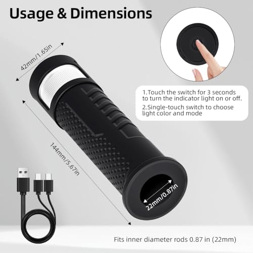 HOTUT E Scooter Blinker mit Griff, 2 Stück Lenker für scooter mit licht, 4 Lichtfarben und modis, Aufladbar Touch Lenkerwarnleuchte für 22mm Griff, für Xiaomi M365 Pro Pro2 1s Ninebot ES1/2/4 G30