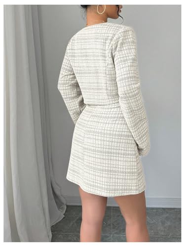 Image of SOLY HUX Women's 2 Piece Outfits Plaid Long Sleeve Button Down Cropped Jacket and Sleeveless Mini Dress Sets
