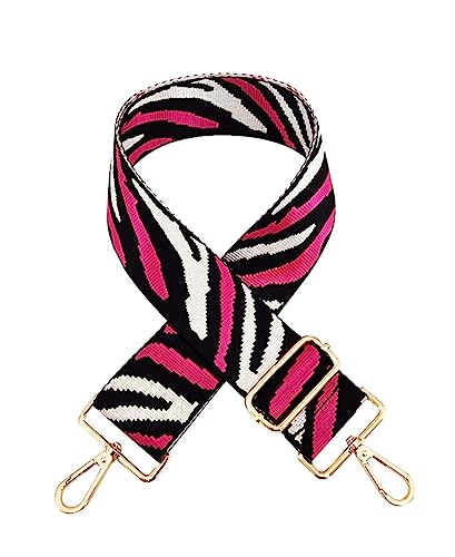 Image of Zebra Pattern Adjustable Bag Strap Replacement 2inch Wide Striped Jacquard Woven Belt for Purse Shoulder Guitar Camera Bag (Black White Rose)